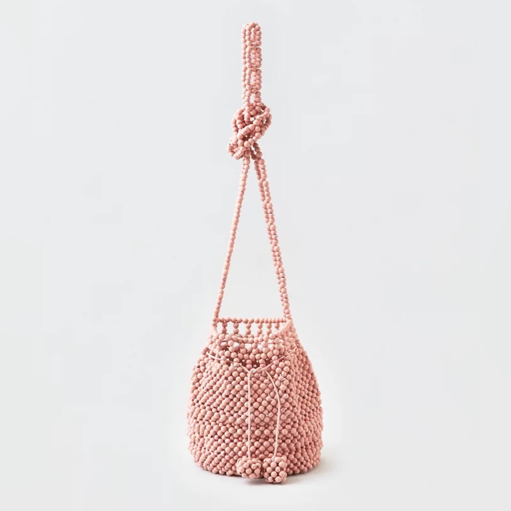 AEO American Eagle Outfitters Pink Beaded Bucket Bag